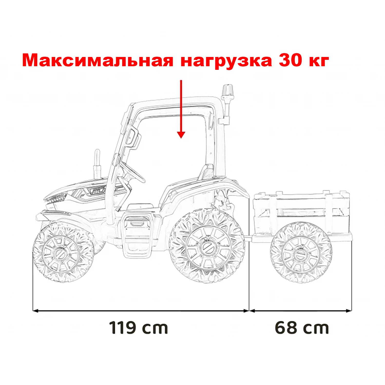 картинка Детский электромобиль трактор с прицепом (синий, EVA, пульт, 24V) - BLT-206C-24V-BLUE 