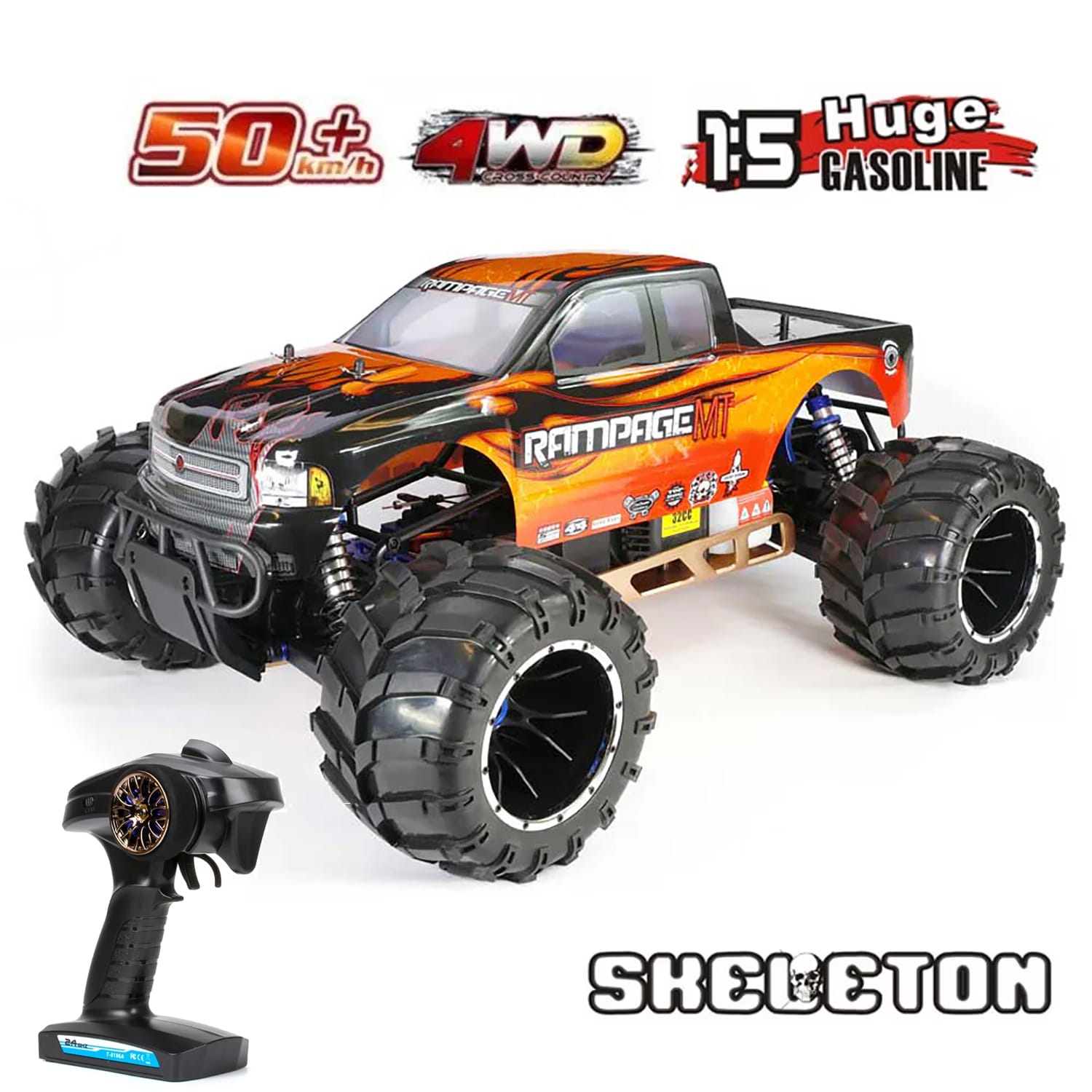 картинка Радиоуправляемый бензиновый монстр HSP Skeleton 4WD 1:5 - 94050-14050-O 