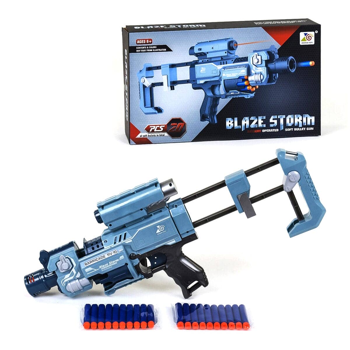 картинка Пистолет с мягкими пулями и фонариком на батарейках "BlazeStorm" - ZC7083 